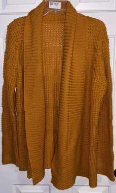 Mustard Yellow Cardigan Womens XL Open Front Cable Chunky Knit Sweater Shawl